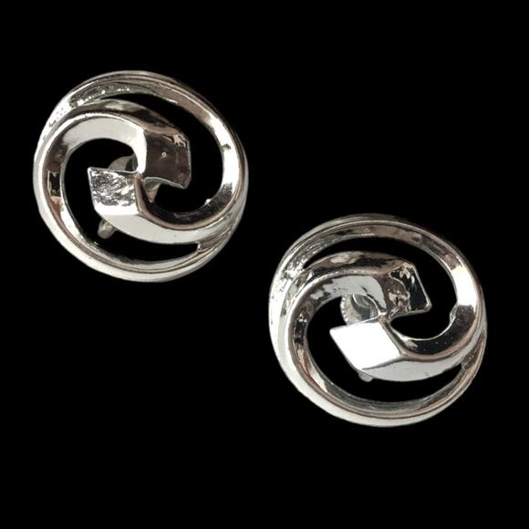 CORO signed abstract silver tone screwback earrings - Picture 1 of 8
